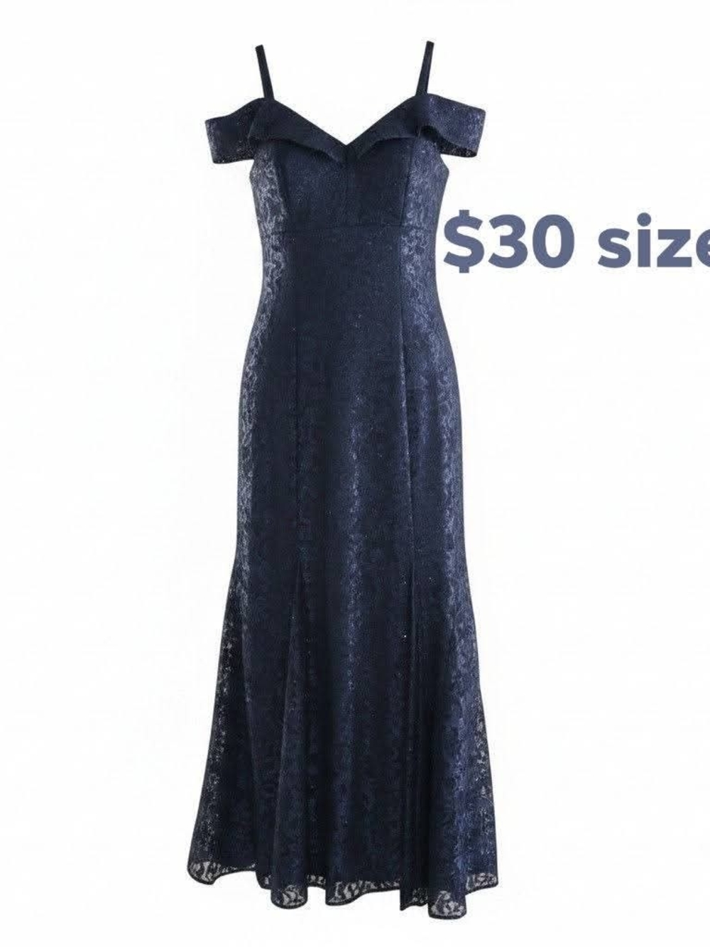 Off-Shoulder Navy Lace Evening Gown